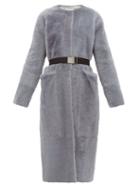Matchesfashion.com Ins & Marchal - Flateur Belted Merino Shearling Coat - Womens - Light Grey