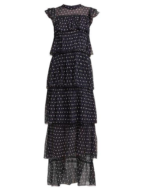 Matchesfashion.com Sir - Marceau Tiered Polka Dot Silk Dress - Womens - Navy