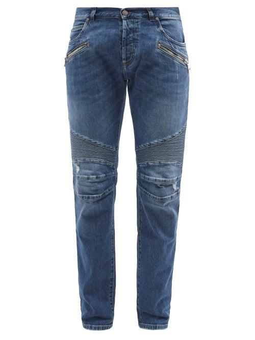 Mens Rtw Balmain - Ribbed Slim-leg Jeans - Mens - Blue