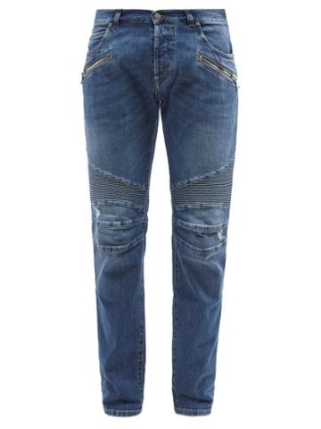 Mens Rtw Balmain - Ribbed Slim-leg Jeans - Mens - Blue