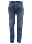 Mens Rtw Balmain - Ribbed Slim-leg Jeans - Mens - Blue
