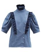 Matchesfashion.com Batsheva - Sophie Double-breasted Denim Blouse - Womens - Mid Denim