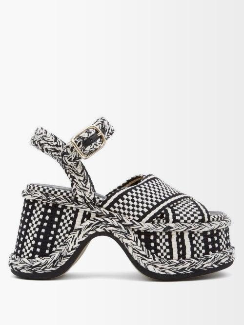 Chlo - Meril Woven Ankle-strap Flatform Sandals - Womens - Black & White