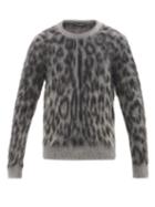 Dolce & Gabbana - Leopard-jacquard Mohair-blend Sweater - Mens - Grey Multi