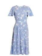 Matchesfashion.com Altuzarra - Dorothea Short Sleeved Striped Silk Midi Dress - Womens - Blue White