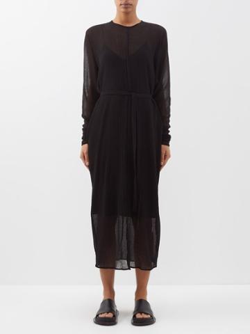Raey - Crinkled Wool Batwing Sheer Dress - Womens - Black