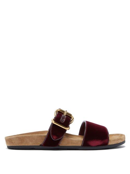 Matchesfashion.com Prada - Double Strap Velvet Slides - Womens - Burgundy