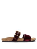 Matchesfashion.com Prada - Double Strap Velvet Slides - Womens - Burgundy
