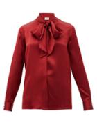 Matchesfashion.com Saint Laurent - Pussy-bow Silk-satin Blouse - Womens - Red