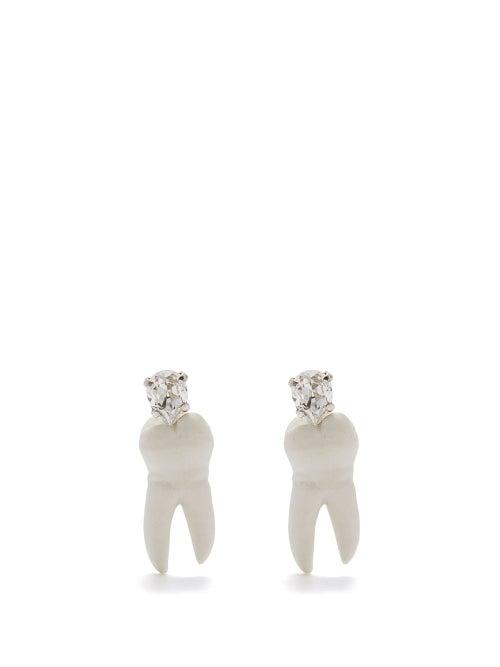 Simone Rocha - Baby Tooth Crystal-embellished Porcelain Earrings - Womens - White