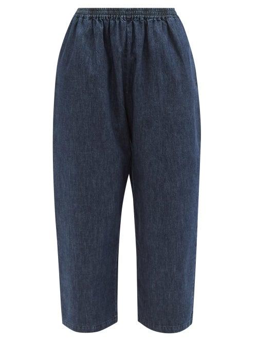 Eskandar - Elasticated-waist Straight-leg Jeans - Womens - Dark Denim