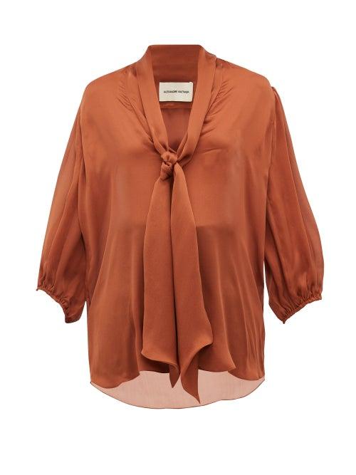 Matchesfashion.com Alexandre Vauthier - Tie Neck Silk Satin Chiffon Blouse - Womens - Brown