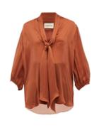 Matchesfashion.com Alexandre Vauthier - Tie Neck Silk Satin Chiffon Blouse - Womens - Brown