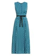 Matchesfashion.com Cefinn - Rosie Geometric Print Tie Waist Dress - Womens - Blue Print