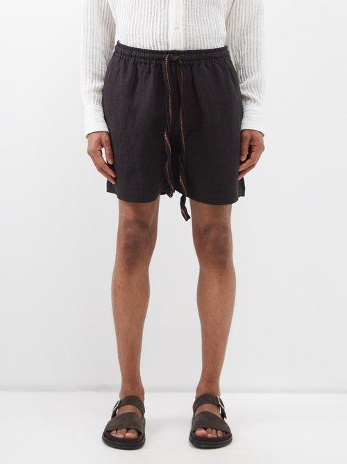 Commas - Crocheted-drawstring Linen Shorts - Mens - Black