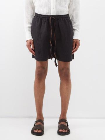 Commas - Crocheted-drawstring Linen Shorts - Mens - Black
