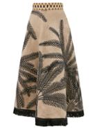 Matchesfashion.com Le Sirenuse, Positano - Livia Palm-embroidered Linen-blend Skirt - Womens - Beige