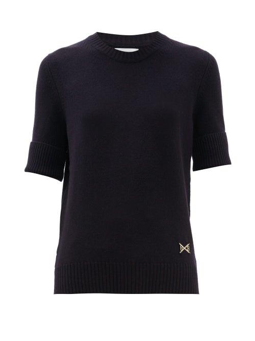Matchesfashion.com Barrie - Ribbed Cuff Logo Plaque Cashmere Sweater - Womens - Dark Navy