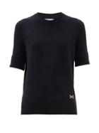 Matchesfashion.com Barrie - Ribbed Cuff Logo Plaque Cashmere Sweater - Womens - Dark Navy
