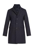 Matchesfashion.com Herno - Single Breasted Quilted Frosted Wool Blend Coat - Mens - Navy