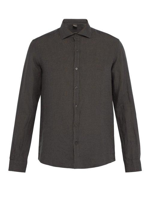 Matchesfashion.com Once Milano - Crushed Linen Shirt - Mens - Dark Grey