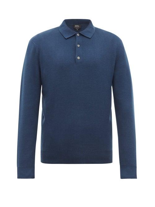 Matchesfashion.com A.p.c. - Harold Long Sleeve Polo Shirt - Mens - Blue