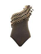 Matchesfashion.com My Beachy Side - Dahlia Crochet-trim Lam One-shoulder Swimsuit - Womens - Black