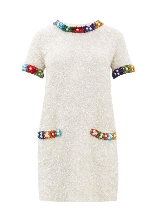 Matchesfashion.com Ashish - Beaded T Shirt Mini Dress - Womens - White