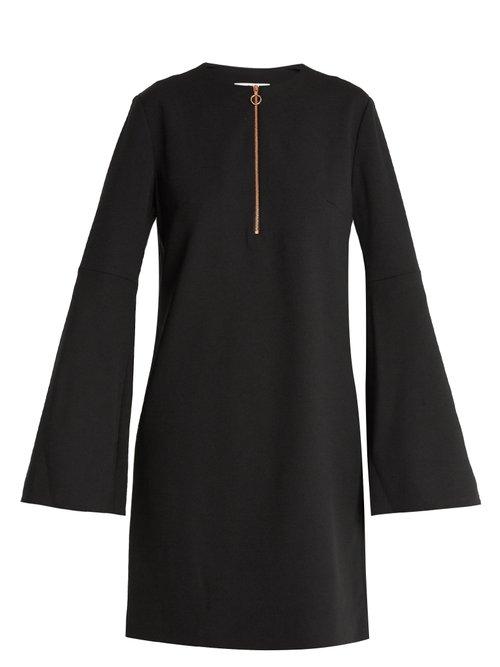 Matchesfashion.com Tibi - Zip Front Crepe Mini Dress - Womens - Black