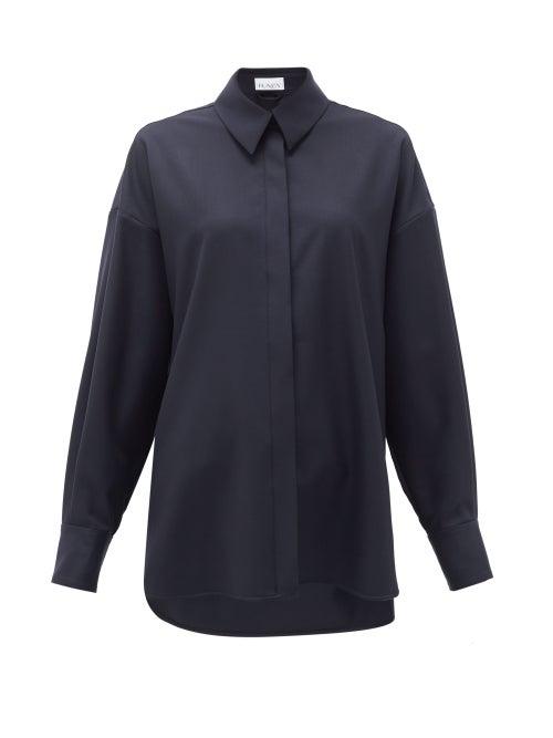 Matchesfashion.com Raey - Oversized Step-hem Wool Shirt - Womens - Navy