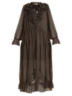 Matchesfashion.com Zimmermann - Painted Heart Ruffle Polka Dot Print Silk Dress - Womens - Charcoal Print