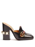 Matchesfashion.com Gucci - Faux Pearl Embellished Leather Backless Loafers - Womens - Black