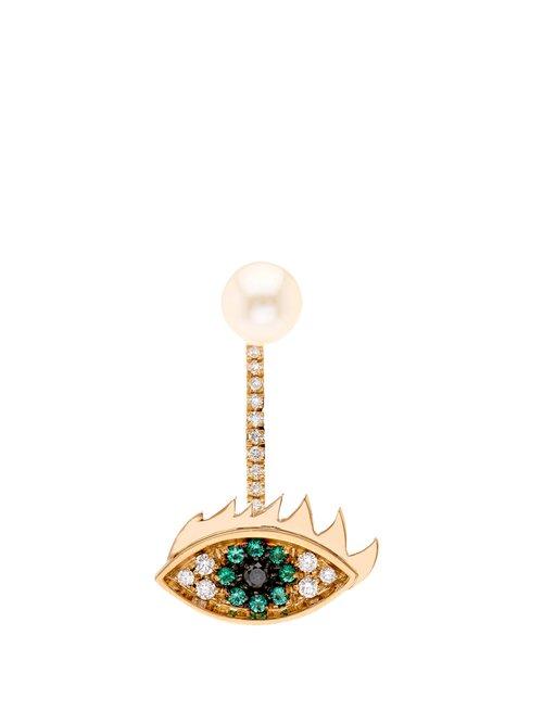 Matchesfashion.com Delfina Delettrez - Diamond, Emerald, Pearl & Gold Earring - Womens - Yellow Gold