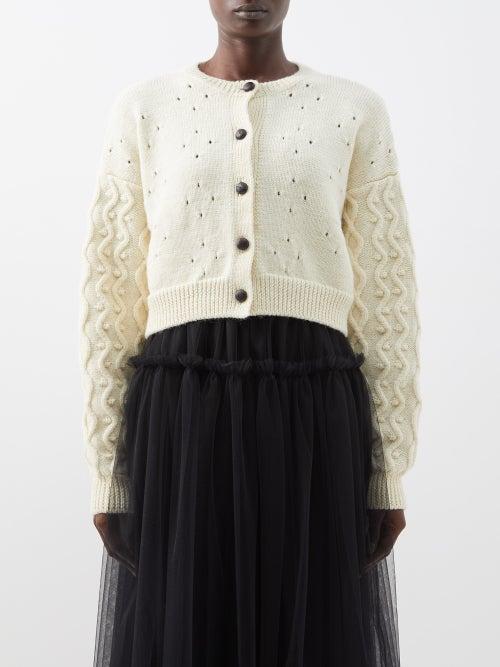 Molly Goddard - Helena Cropped Wool Aran-knit Cardigan - Womens - Cream