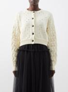 Molly Goddard - Helena Cropped Wool Aran-knit Cardigan - Womens - Cream