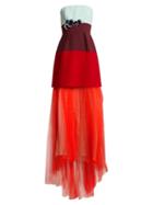 Matchesfashion.com Delpozo - Floral Appliqu Wool Crepe Strapless Dress - Womens - Red Multi