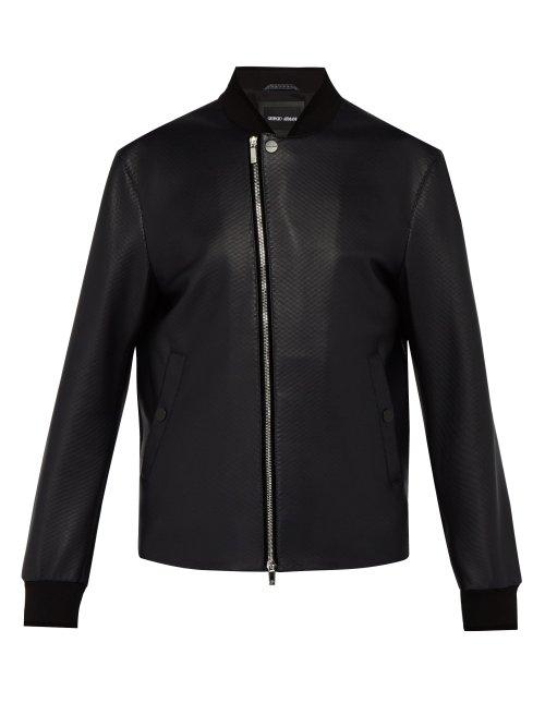 Matchesfashion.com Giorgio Armani - Bonded Leather Bomber Jacket - Mens - Navy