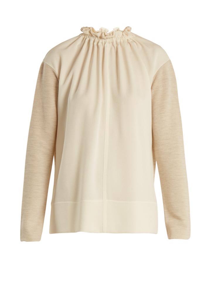 Marni Gathered-neck Contrast-panel Wool-blend Top