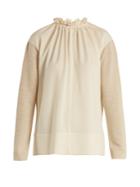 Marni Gathered-neck Contrast-panel Wool-blend Top