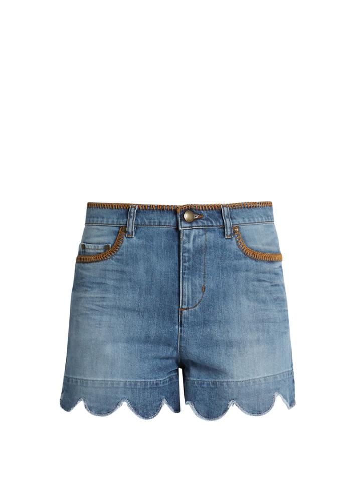 Redvalentino Scallop-edged High-rise Denim Shorts