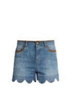 Redvalentino Scallop-edged High-rise Denim Shorts