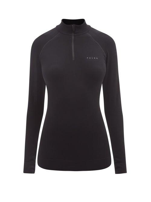 Falke - Logo-print Quarter-zip Jersey Long-sleeved Top - Womens - Black