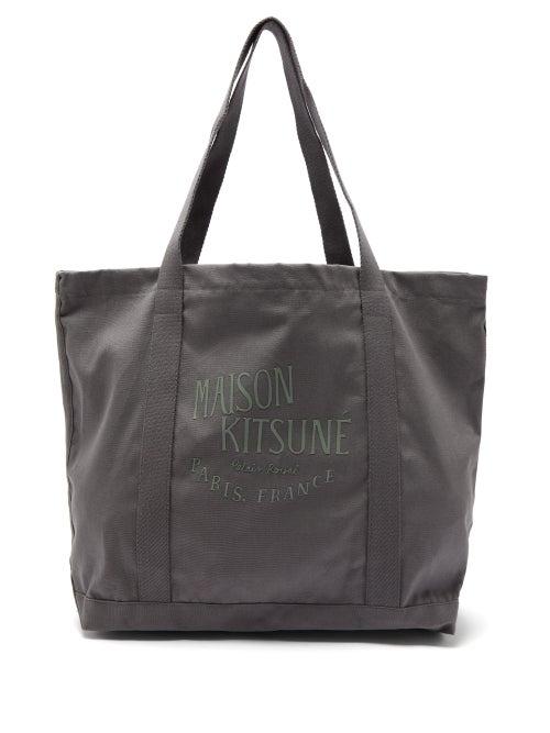 Matchesfashion.com Maison Kitsun - Logo Print Canvas Tote Bag - Mens - Grey