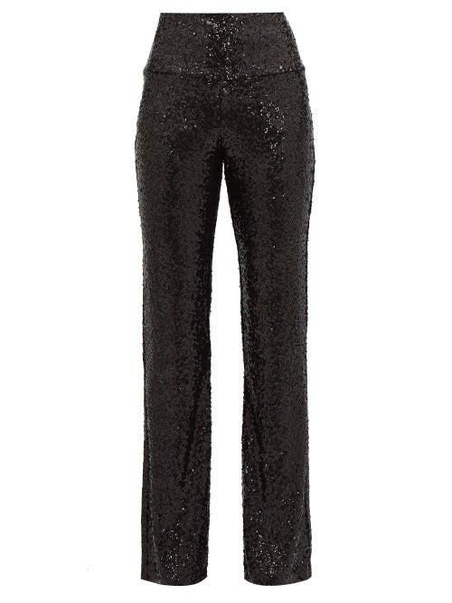 Matchesfashion.com Norma Kamali - High Rise Sequinned Flared Trousers - Womens - Black
