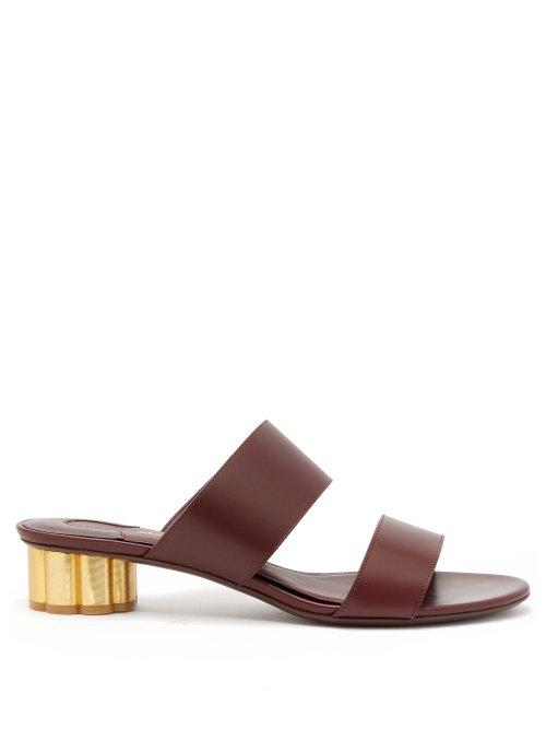 Matchesfashion.com Salvatore Ferragamo - Belluno Column Heel Leather Sandals - Womens - Burgundy