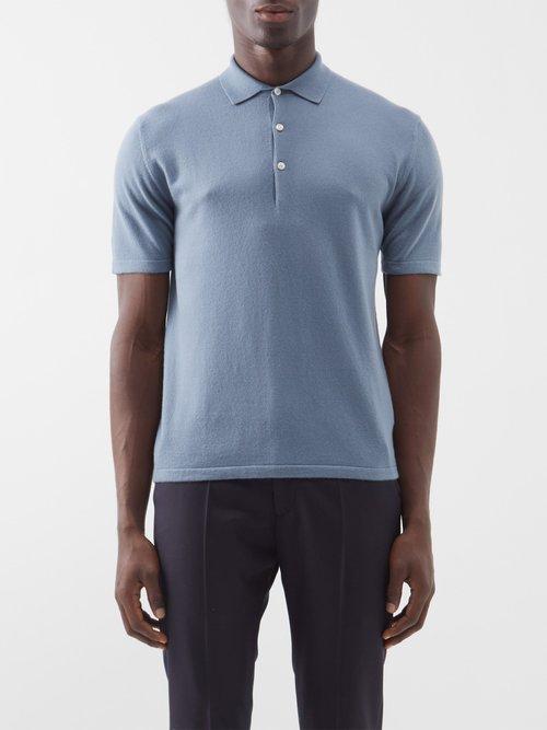 Arch4 - Mr Rochester Knitted-cashmere Polo Shirt - Mens - Blue