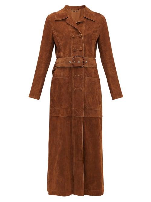 Matchesfashion.com Fendi - Double-breasted Belted Suede Coat - Womens - Dark Brown