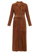Matchesfashion.com Fendi - Double-breasted Belted Suede Coat - Womens - Dark Brown