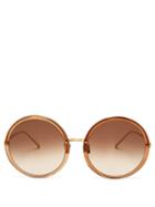 Matchesfashion.com Linda Farrow - Oversized Round Titanium Sunglasses - Womens - Brown Multi