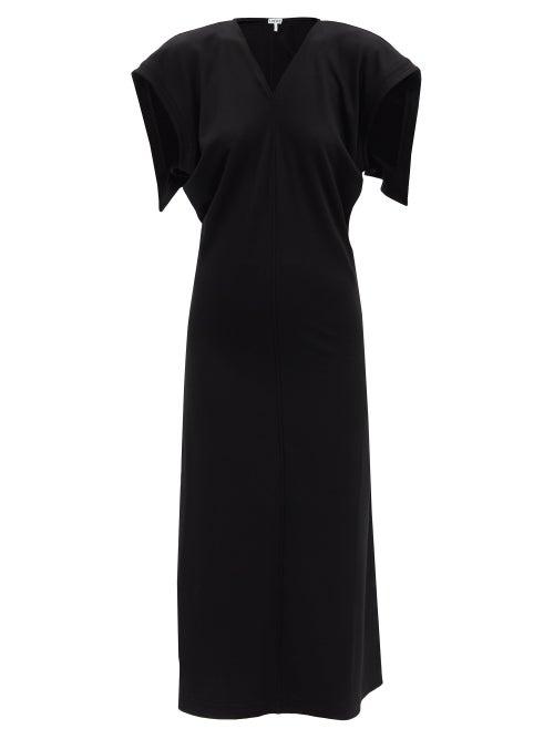 Loewe - Cap-sleeve Jersey Midi Dress - Womens - Black